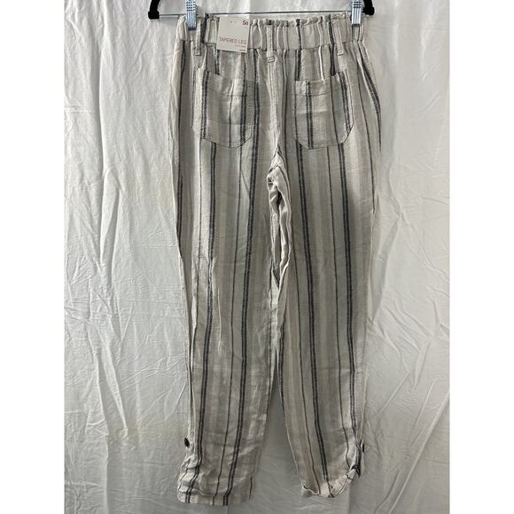 SO Womens Size M Striped Linen & Rayon Wide Leg Elastic Waist Beach Pants Boho - Picture 8 of 15